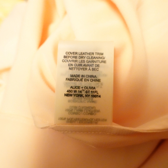 ALICE+OLIVIA Kirby Peach Silk Chiffon Slip Dress with Leather Detail, Medium - Picture 7 of 8